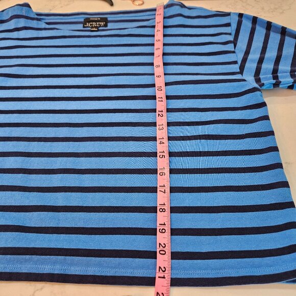 J. Crew Cropped Fit Top Large Blue Striped Long Sleeve Nautical - Picture 4 of 7